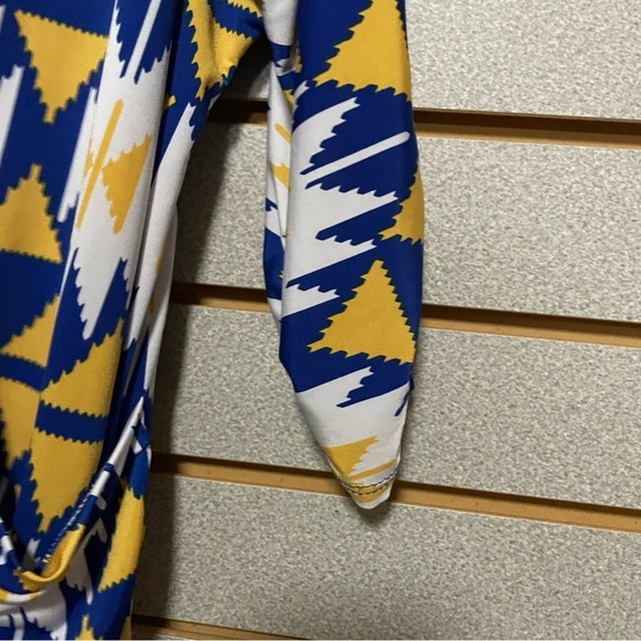 The Zig Zag Stripe Knit Cardigan‎ Blue Yellow White Aztec Open Front Pockets - Picture 5 of 8